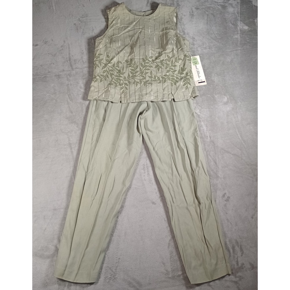 Michael Blake Vintage 2 Piece Set Womens 10P Sage Green Embroidered 90s Outfit